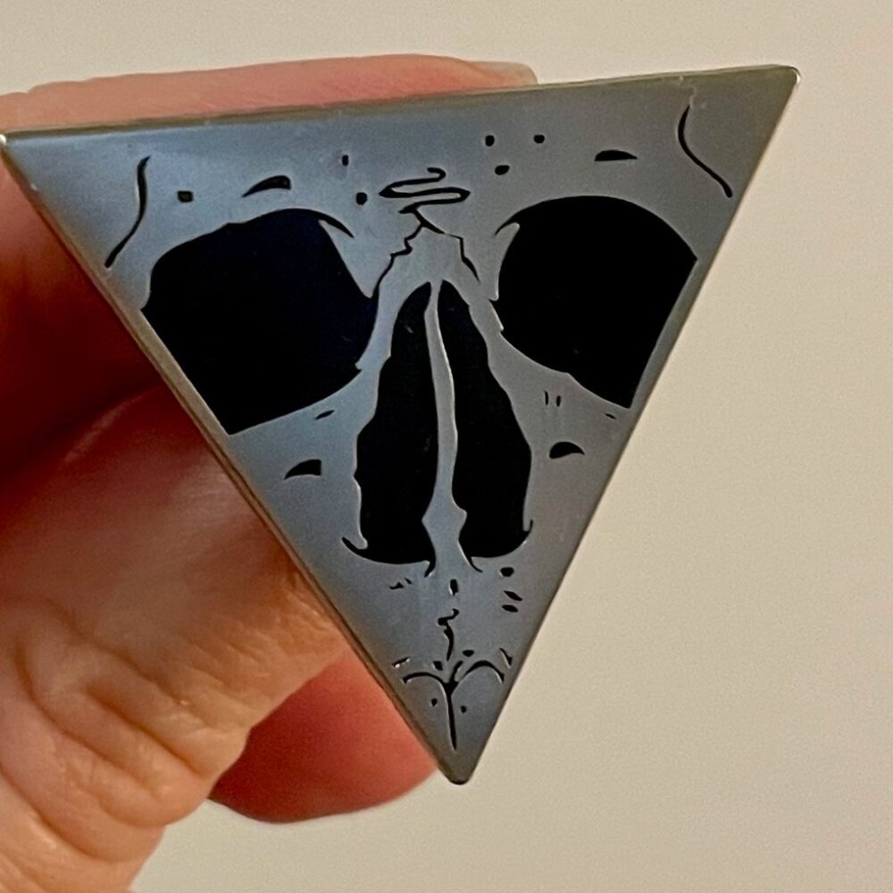 Triangular Silver and Black Enamel Skull Pin